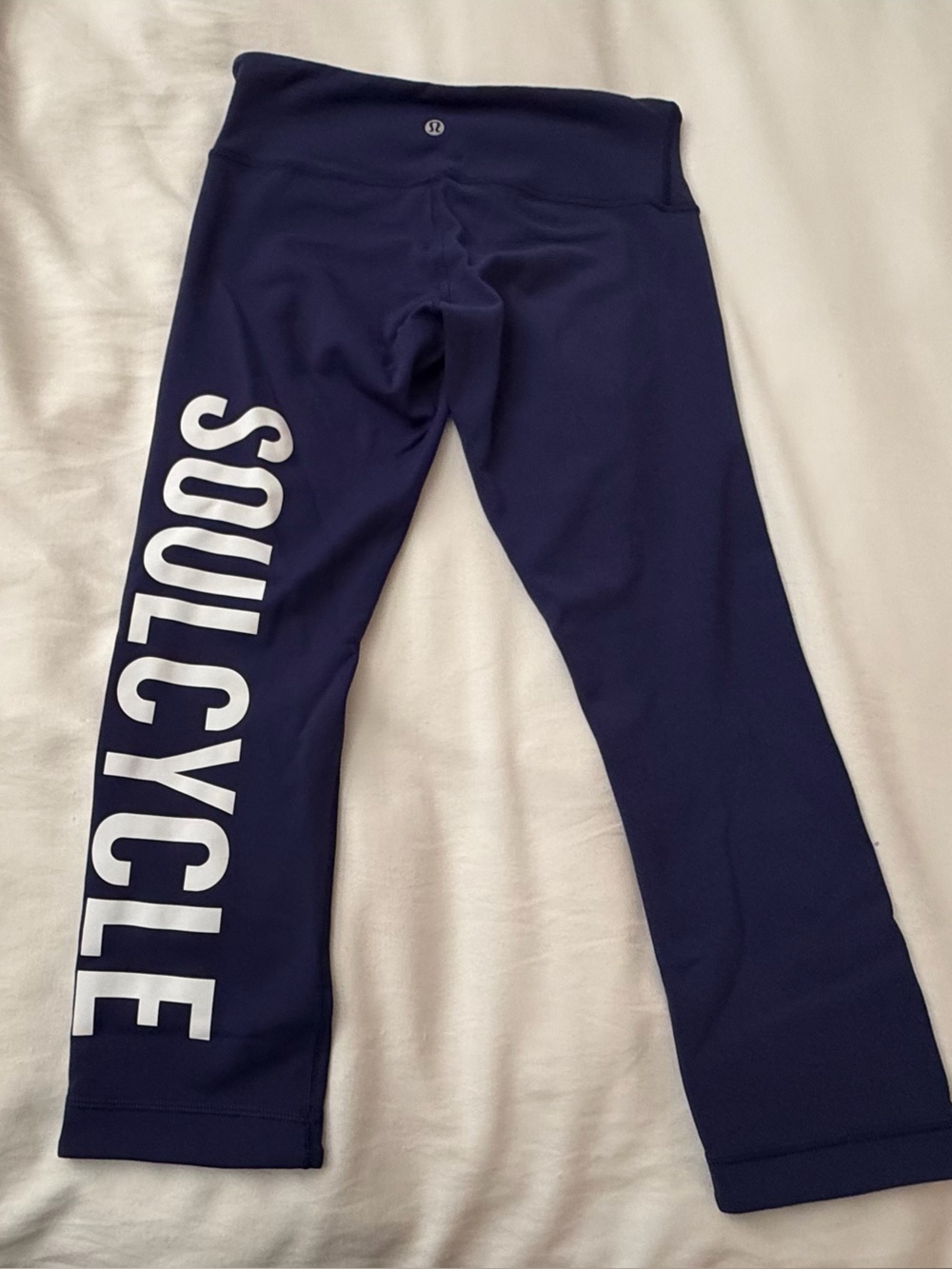 Lululemon Navy Crop Leggings with White 'SOULCYCLE' Print